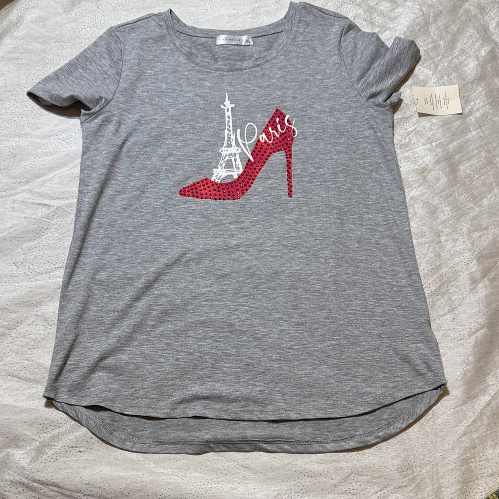 Tetralogy Gray T-Shirt with Red Paris Design for women size M